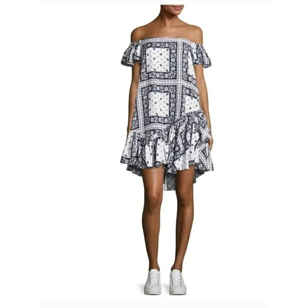 Cinq à Sept Bandana Print Ruffle Mini Dress Size 6 Tencel